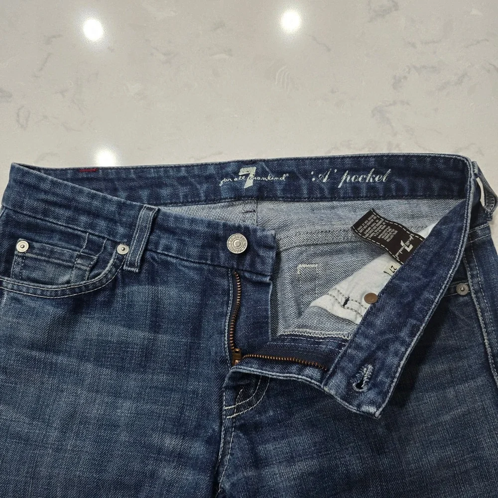 Vintage 7 For All Mankind "A Pocket" Flare Jeans Size 27 – Classic Wash USA Made - Picture 2 of 10